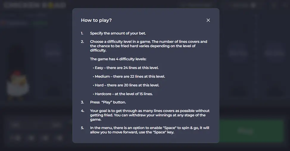 how to play 1win chicken road
