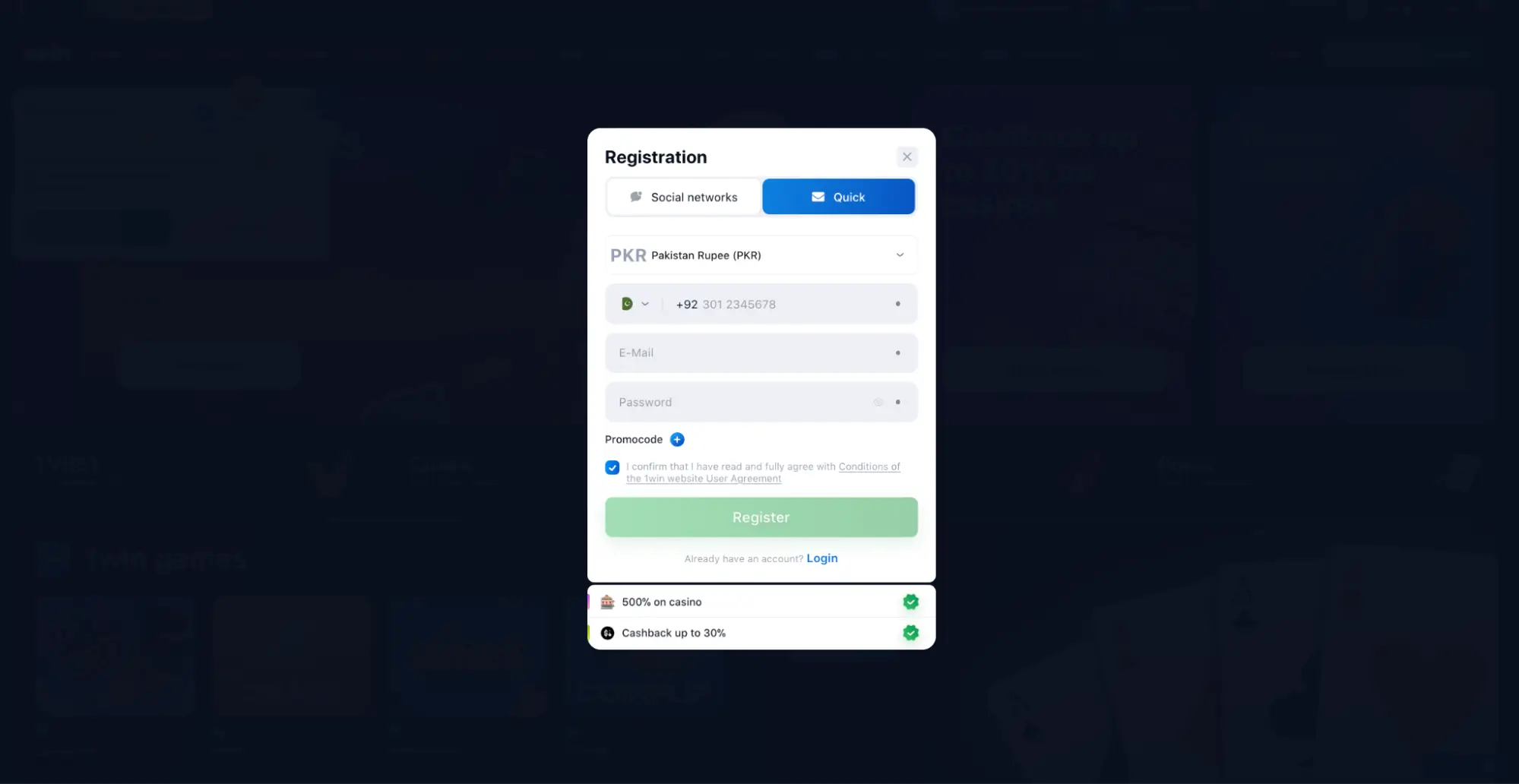1win registration
