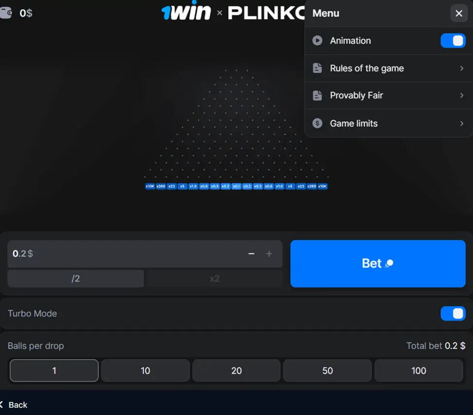 1win Plinko mobile app