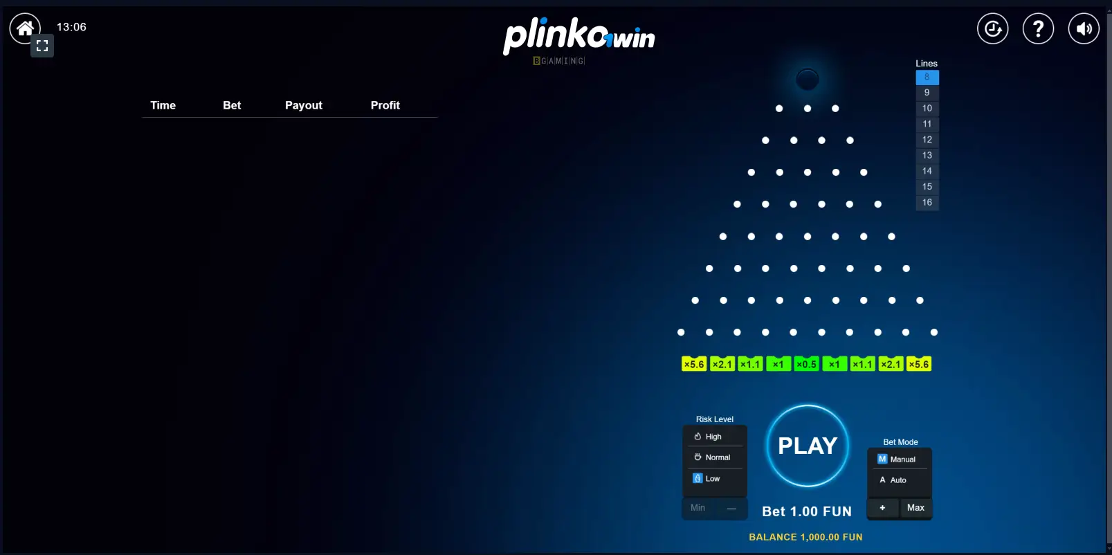 1win Plinko game