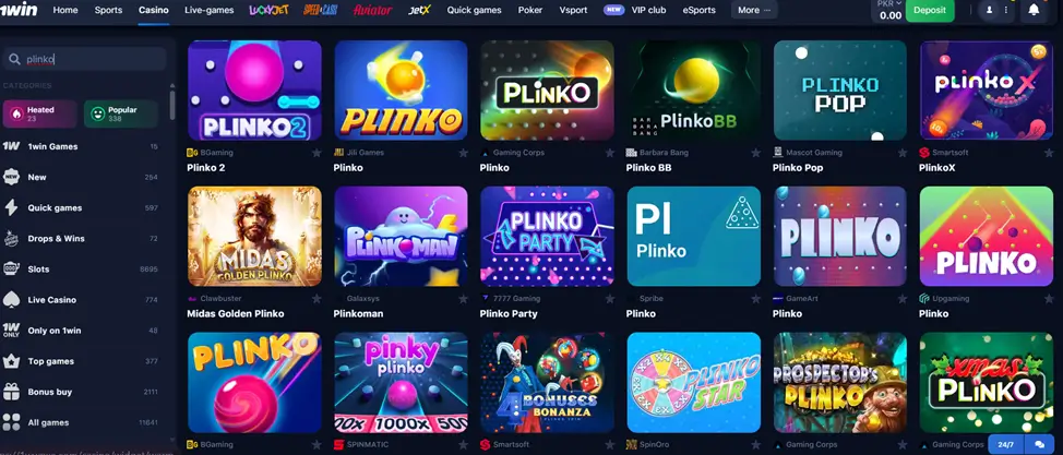 1win Plinko game